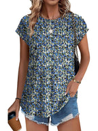 Meadow | Women's Leaf Print Crew Neck Cap Sleeve Casual Top