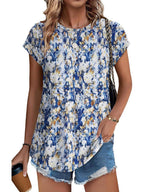 Meadow | Women's Leaf Print Crew Neck Cap Sleeve Casual Top