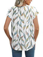 Meadow | Women's Leaf Print Crew Neck Cap Sleeve Casual Top