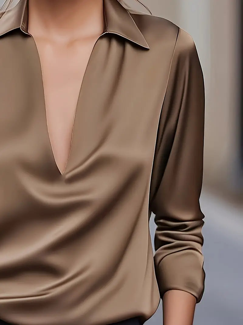 Eva | Premium V-Neck Satin Blouse