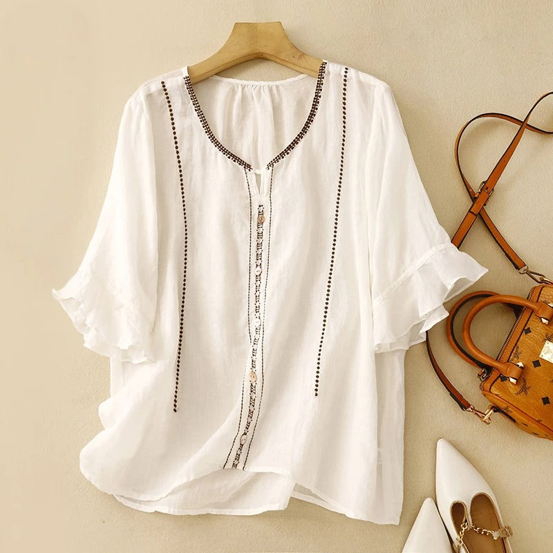 Gia | Pattern Ruffle Sleeve Blouse