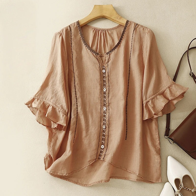 Gia | Pattern Ruffle Sleeve Blouse