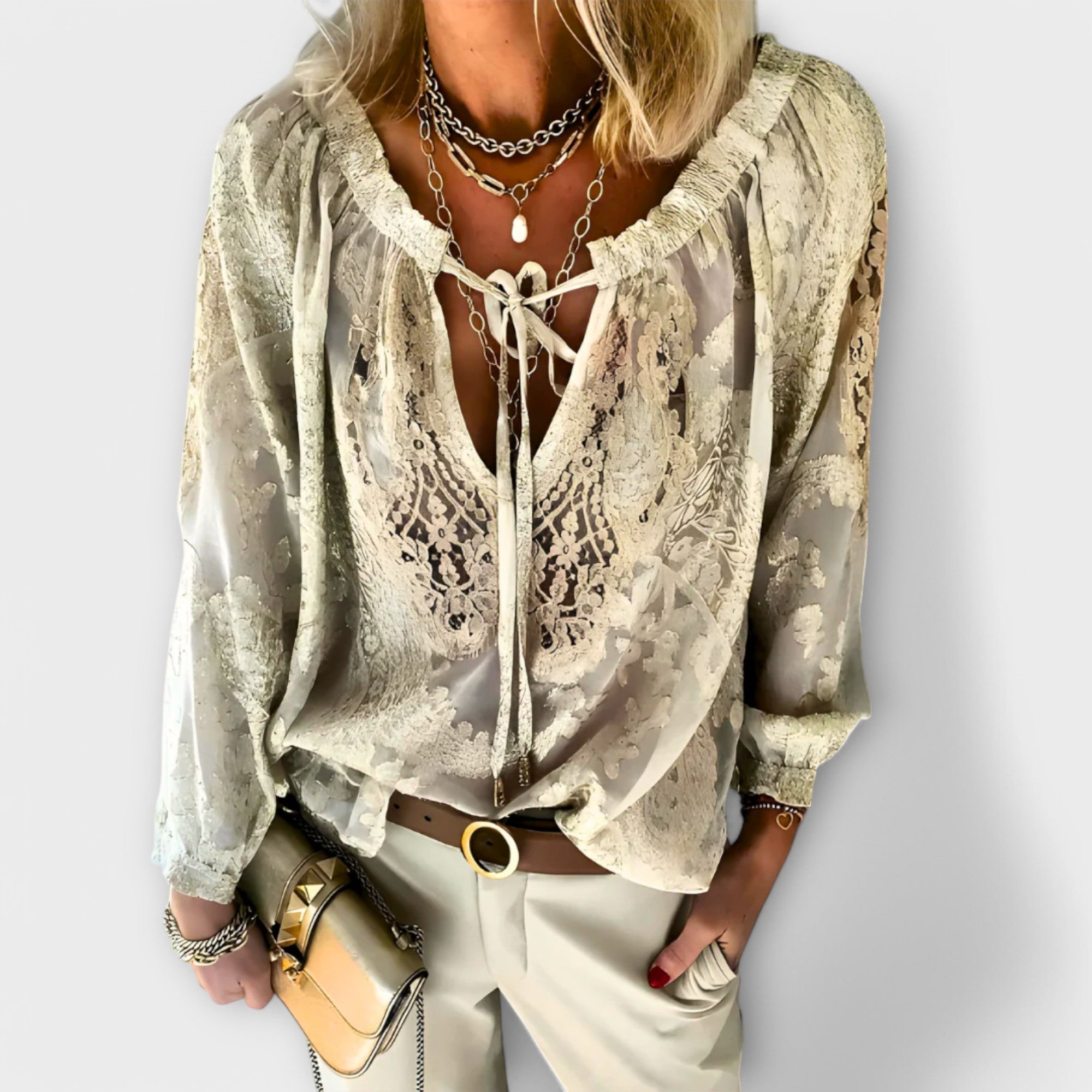 Celeste | Women's Lace V-Neck Blouse Long Sleeve Boho Top