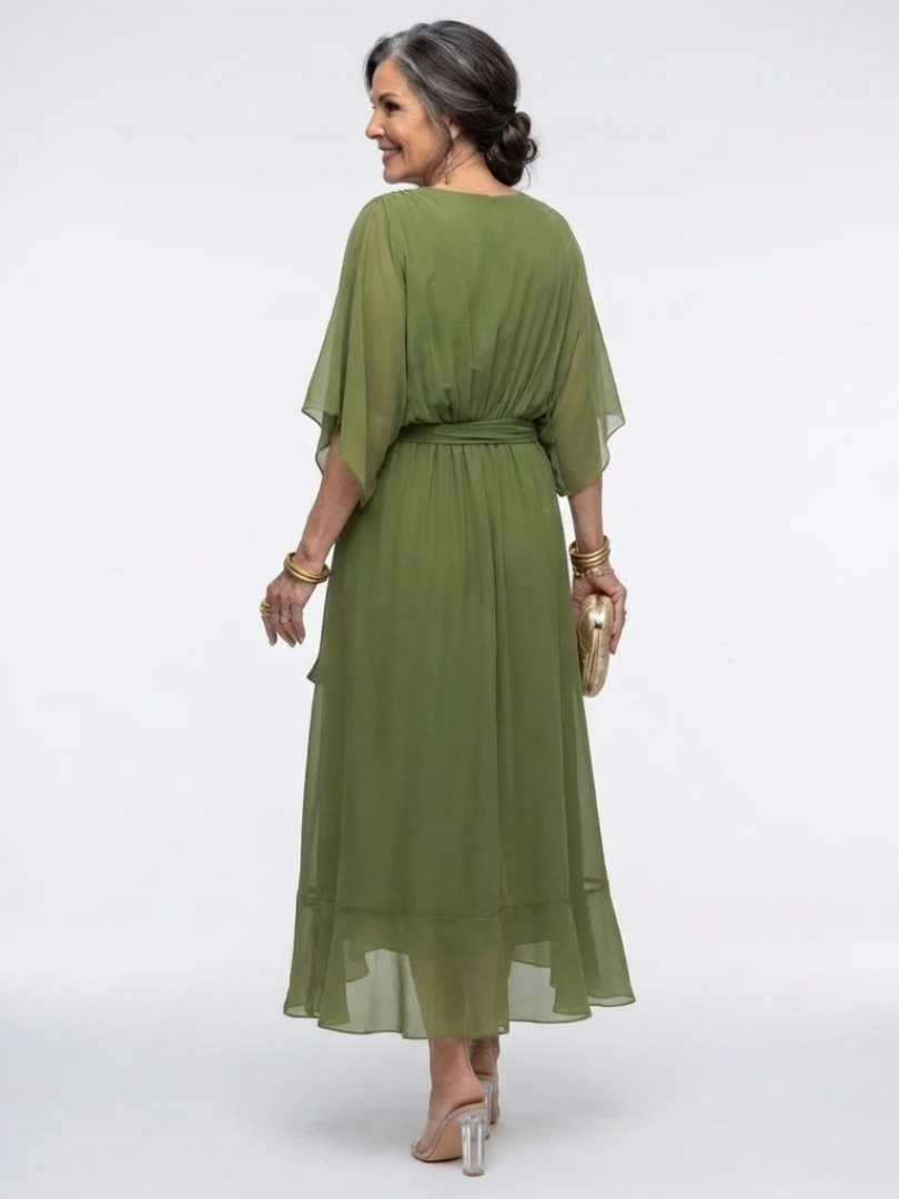 Elysia | Draped Waist-Tie Midi Dress
