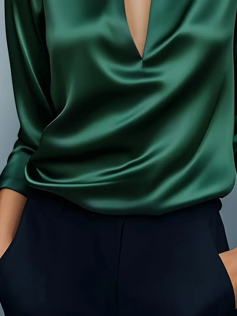 Eva | Premium V-Neck Satin Blouse