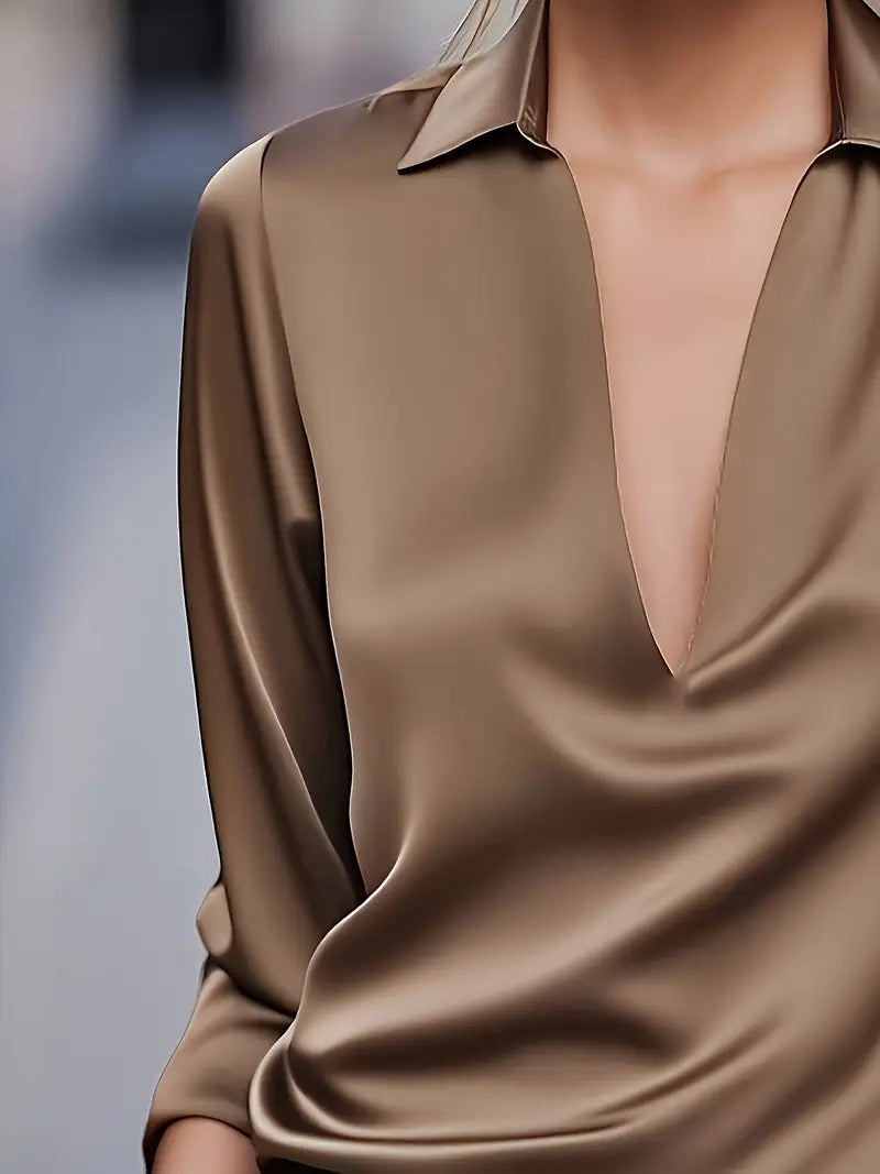 Eva | Premium V-Neck Satin Blouse