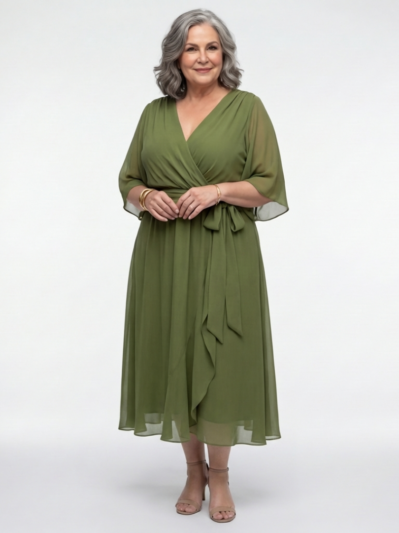 Elysia | Draped Waist-Tie Midi Dress