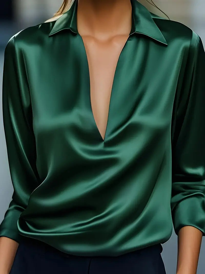 Eva | Premium V-Neck Satin Blouse