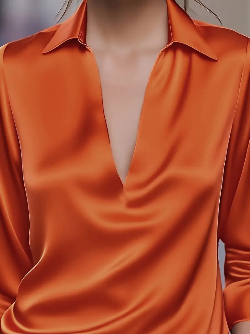 Eva | Premium V-Neck Satin Blouse