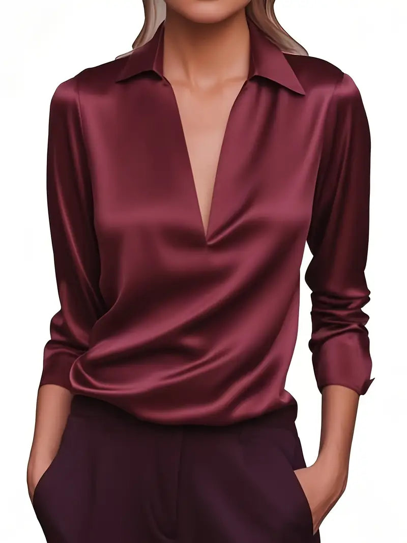 Eva | Premium V-Neck Satin Blouse