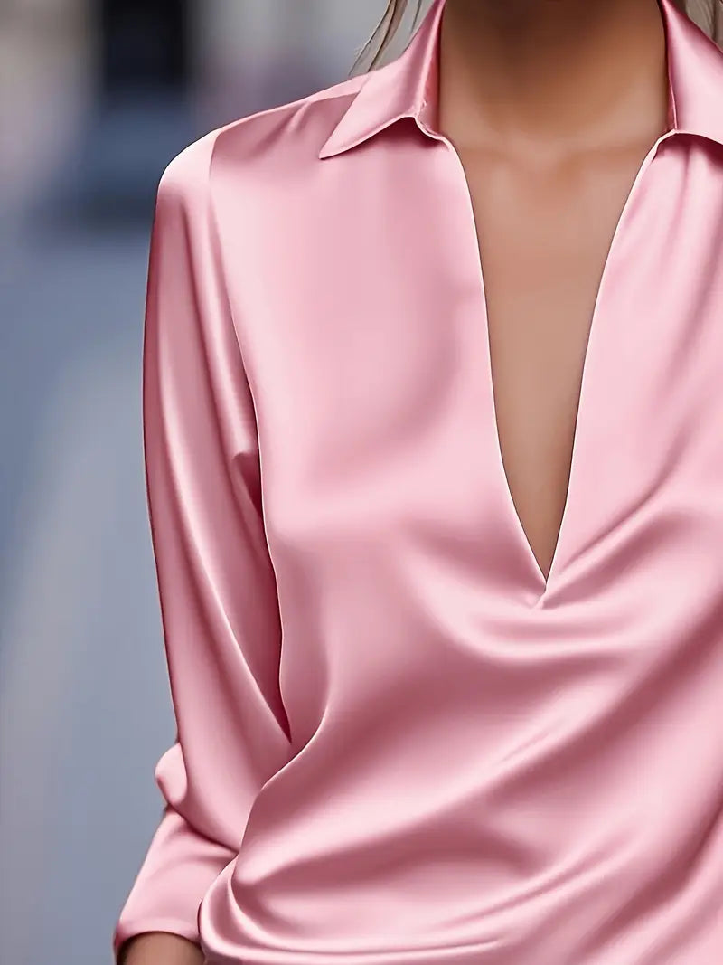 Eva | Premium V-Neck Satin Blouse