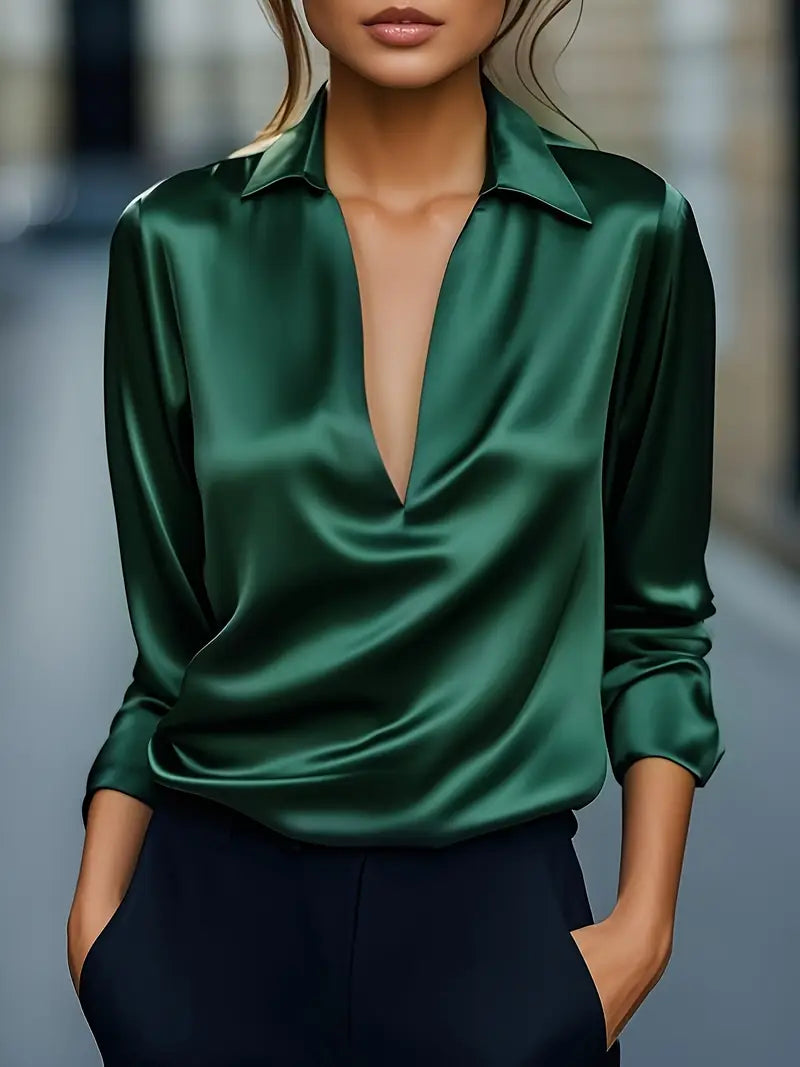 Eva | Premium V-Neck Satin Blouse