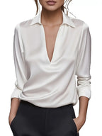 Eva | Premium V-Neck Satin Blouse