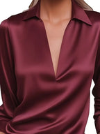 Eva | Premium V-Neck Satin Blouse