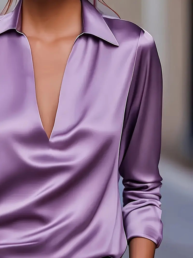 Eva | Premium V-Neck Satin Blouse
