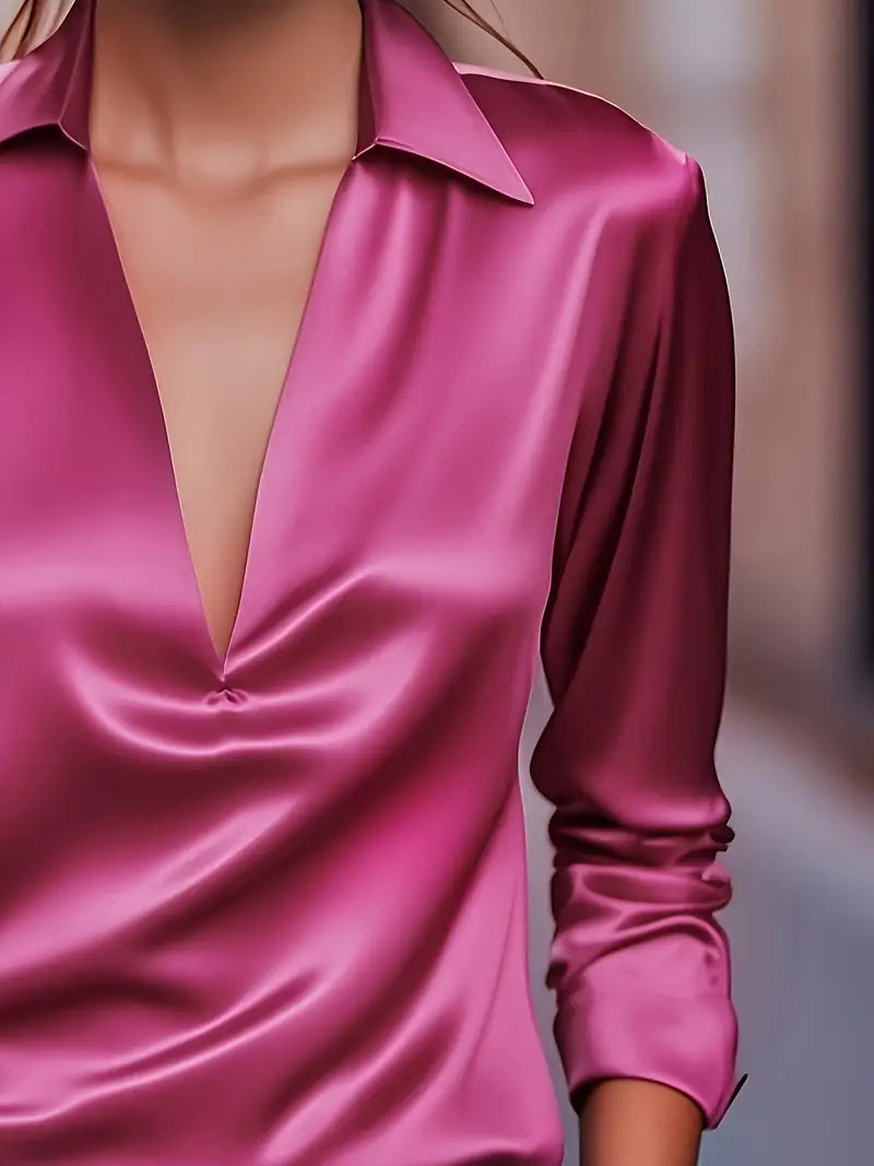 Eva | Premium V-Neck Satin Blouse