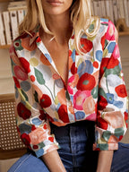 Poppy | Women's Floral Print Button-Down Long Sleeve Blouse