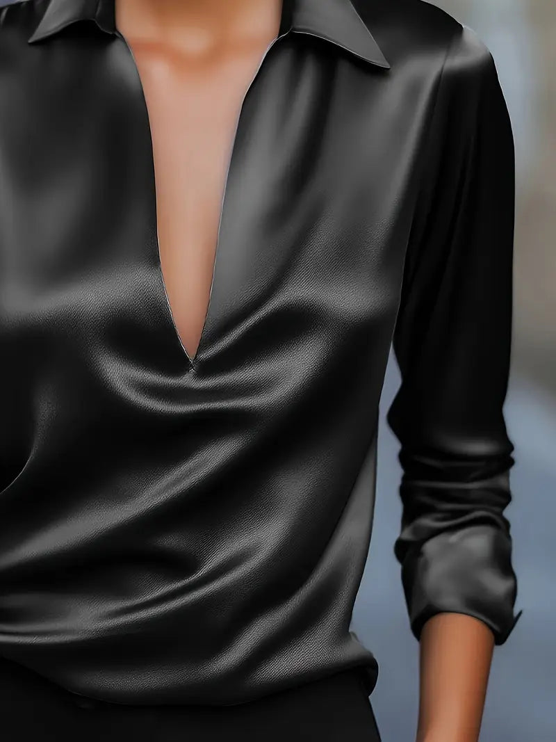 Eva | Premium V-Neck Satin Blouse