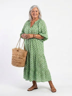 Apolline | Three Quarter Sleeve Patterned Midi Dress
