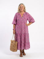 Apolline | Three Quarter Sleeve Patterned Midi Dress