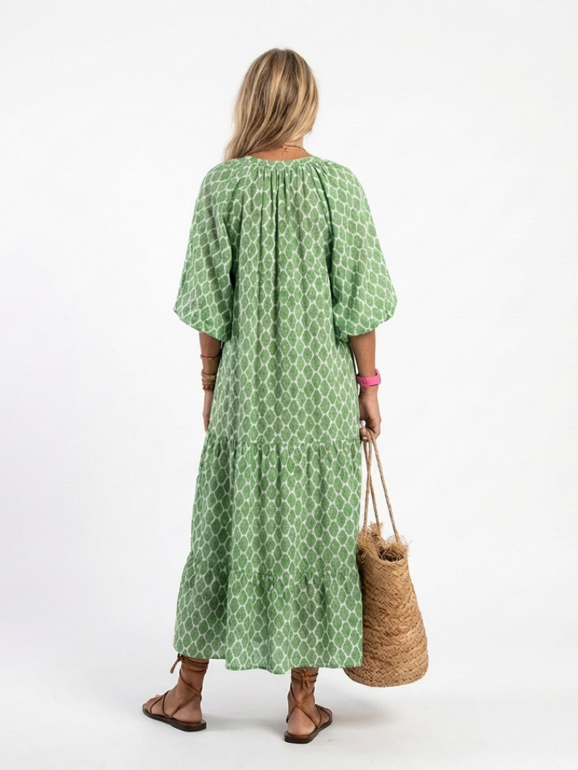Apolline | Three Quarter Sleeve Patterned Midi Dress