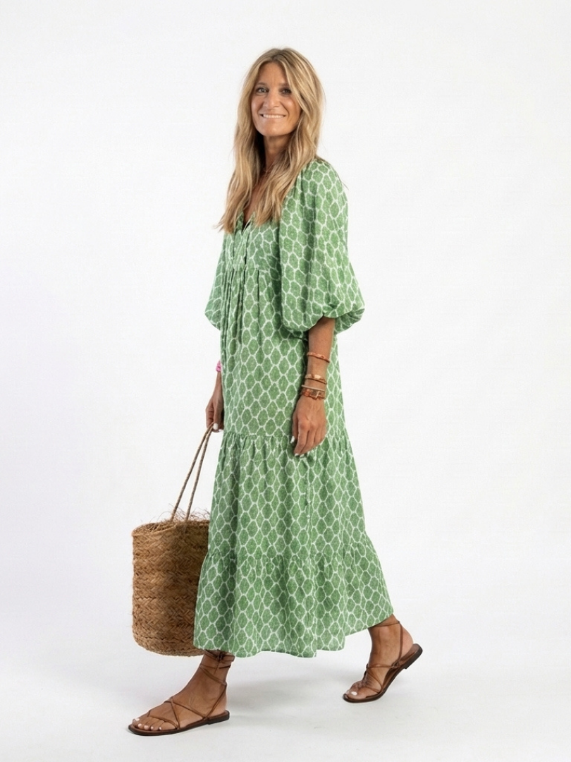 Apolline | Three Quarter Sleeve Patterned Midi Dress