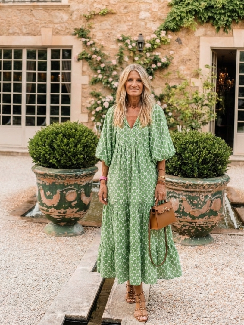 Apolline | Three Quarter Sleeve Patterned Midi Dress