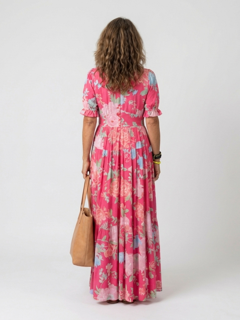 Ione | Short Sleeve V-Neck Floral Maxi Dress