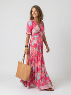 Ione | Short Sleeve V-Neck Floral Maxi Dress