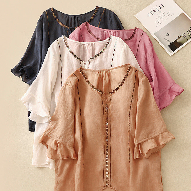 Gia | Pattern Ruffle Sleeve Blouse