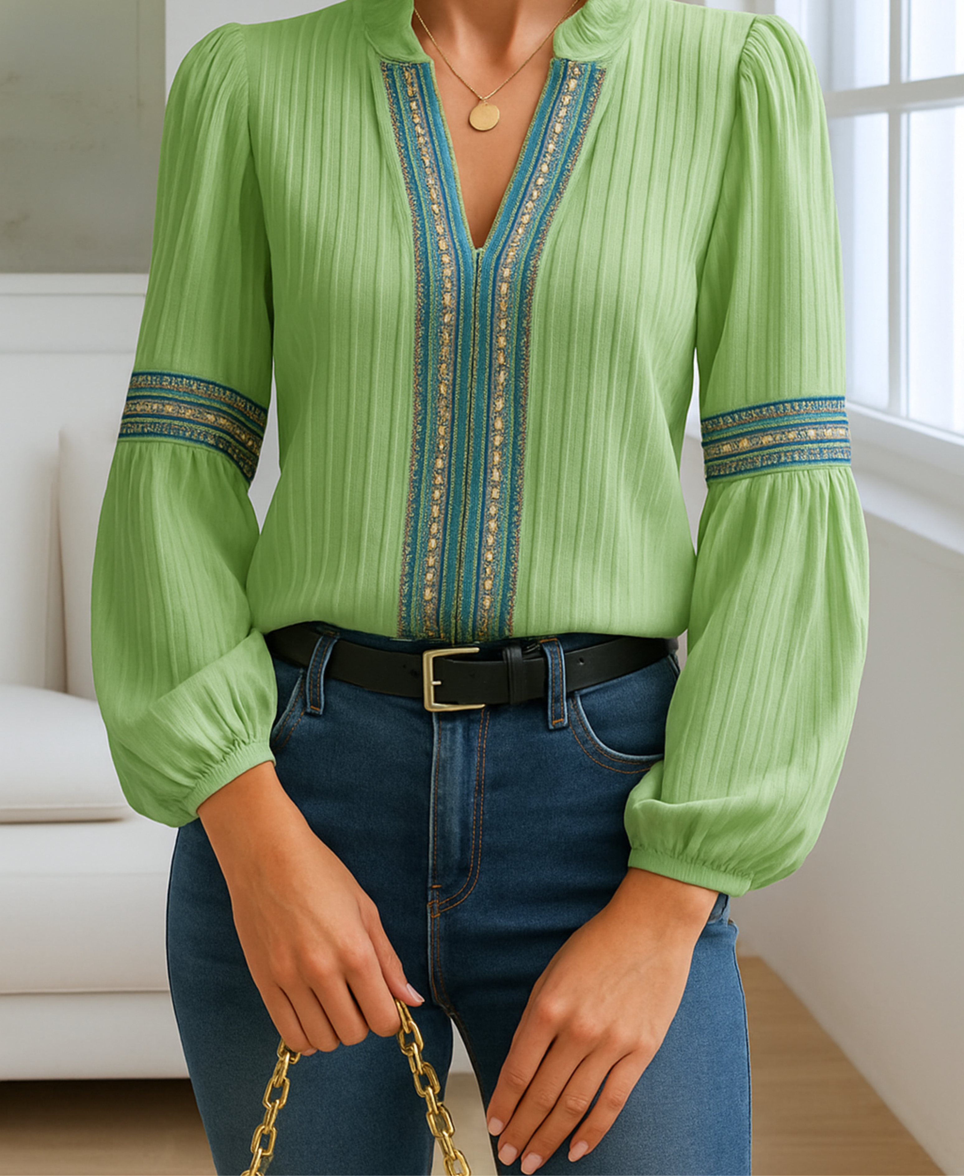 Monica | Vintage V-Neck Blouse
