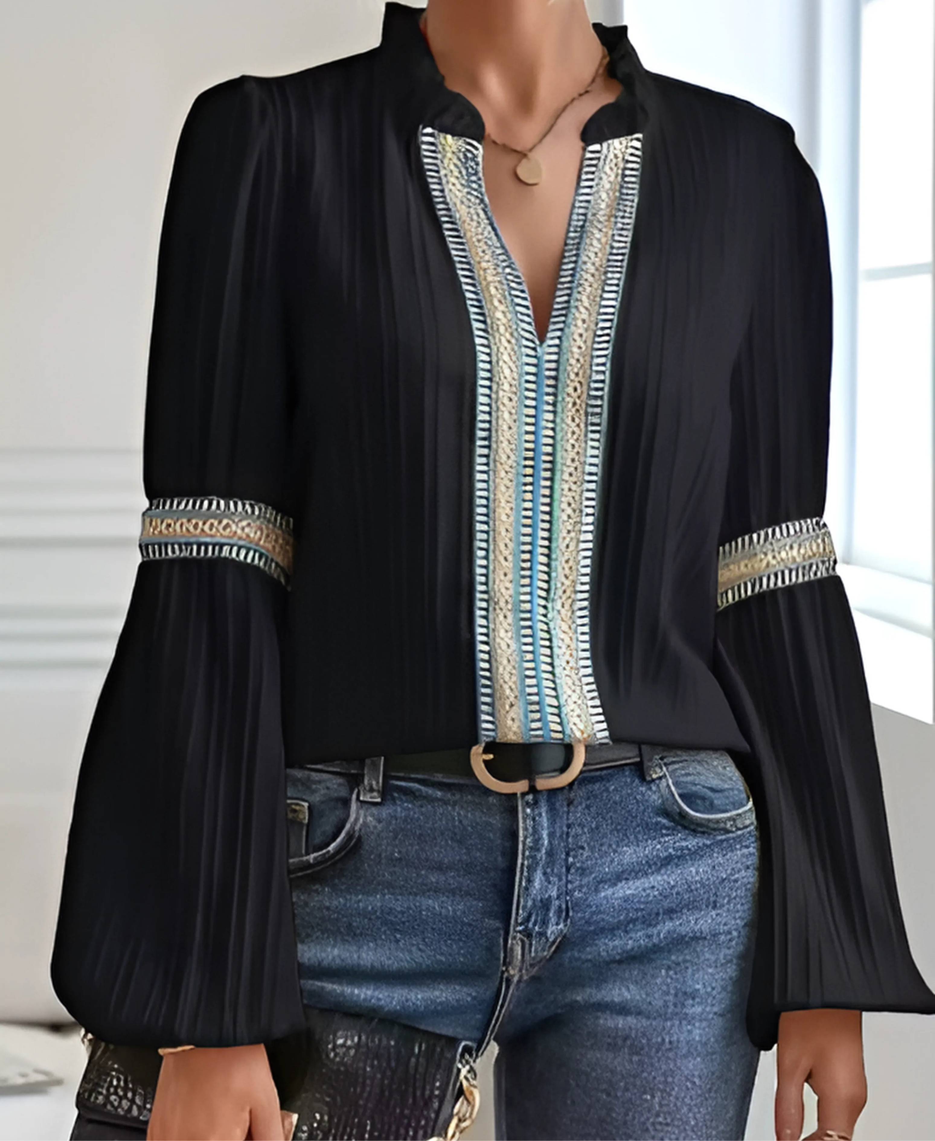 Monica | Vintage V-Neck Blouse