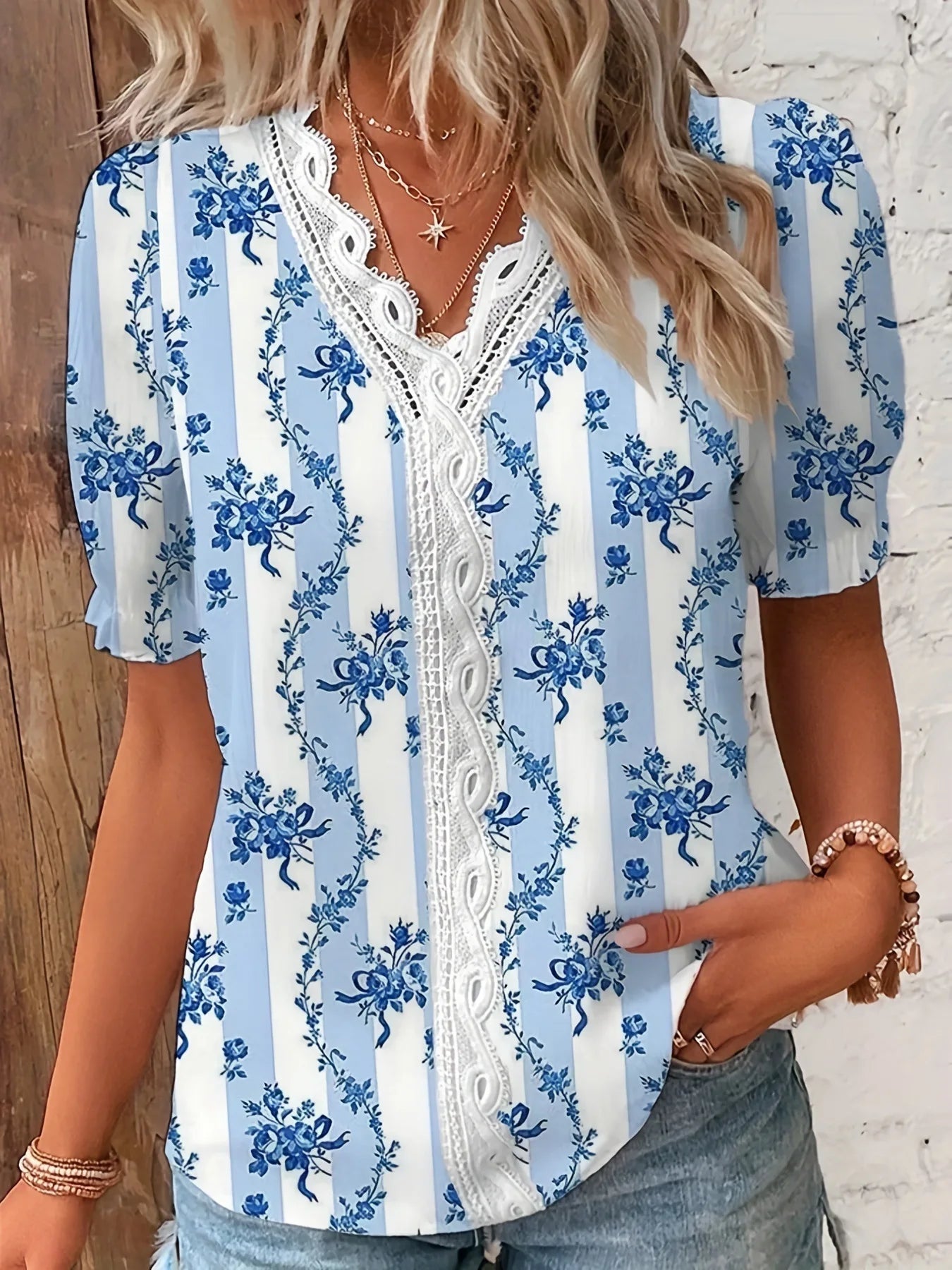 Joann | Floral Lace V-Neck Blouse