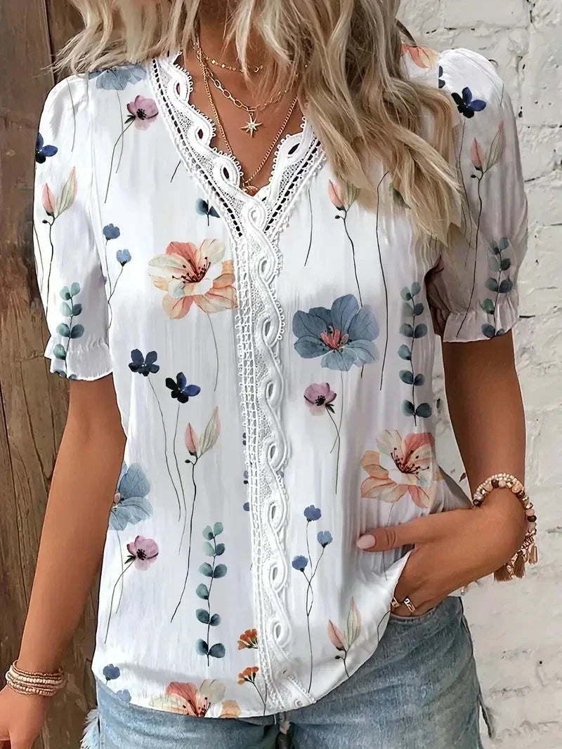 Joann | Floral Lace V-Neck Blouse
