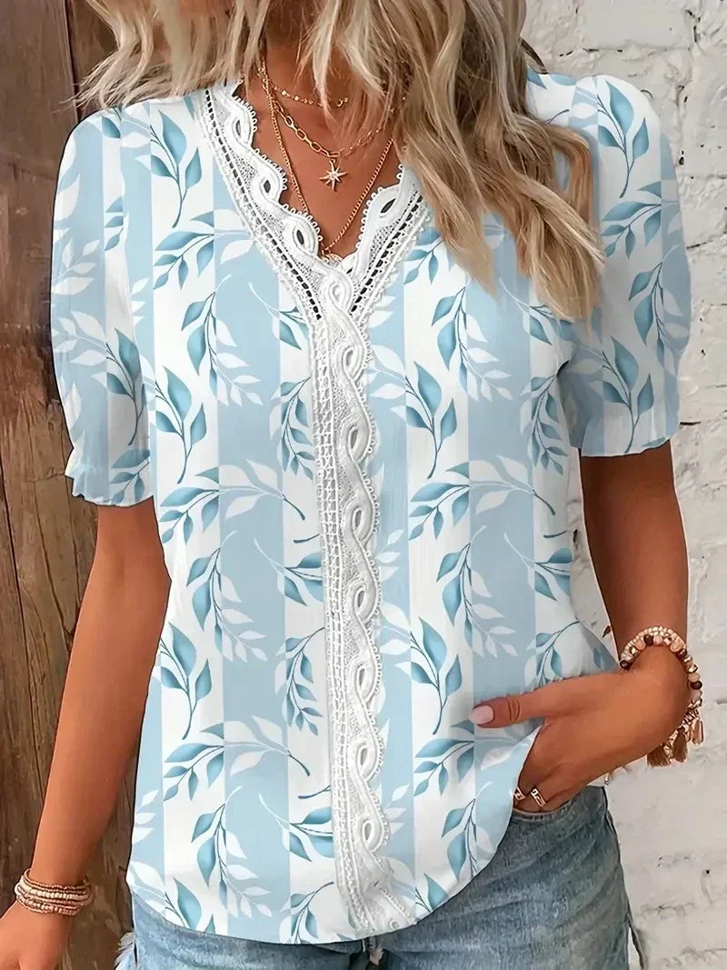 Joann | Floral Lace V-Neck Blouse