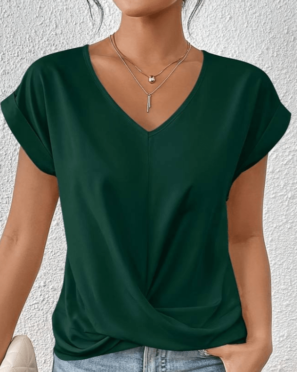 Jade | Women's V-Neck Twist Front Short Sleeve Top