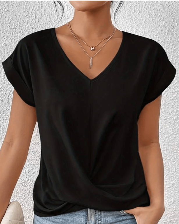 Jade | Women's V-Neck Twist Front Short Sleeve Top