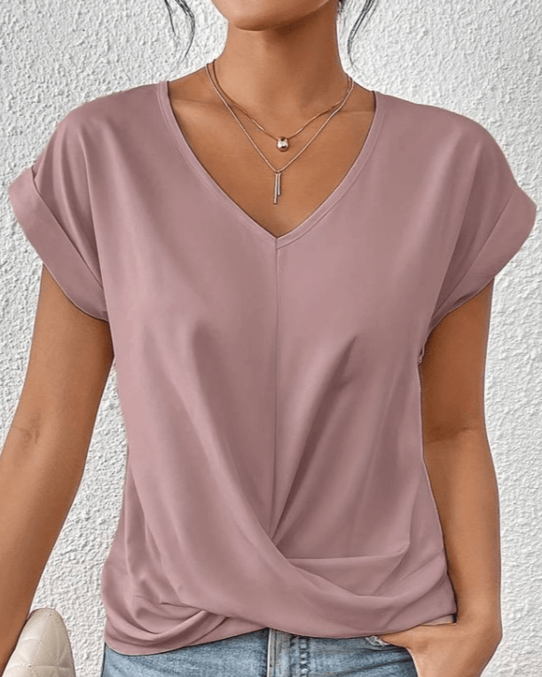 Jade | Women's V-Neck Twist Front Short Sleeve Top