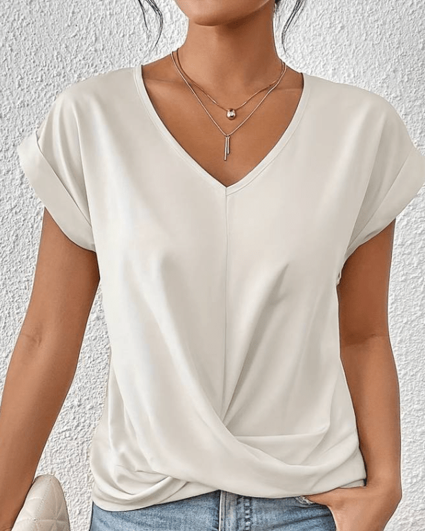 Jade | Women's V-Neck Twist Front Short Sleeve Top