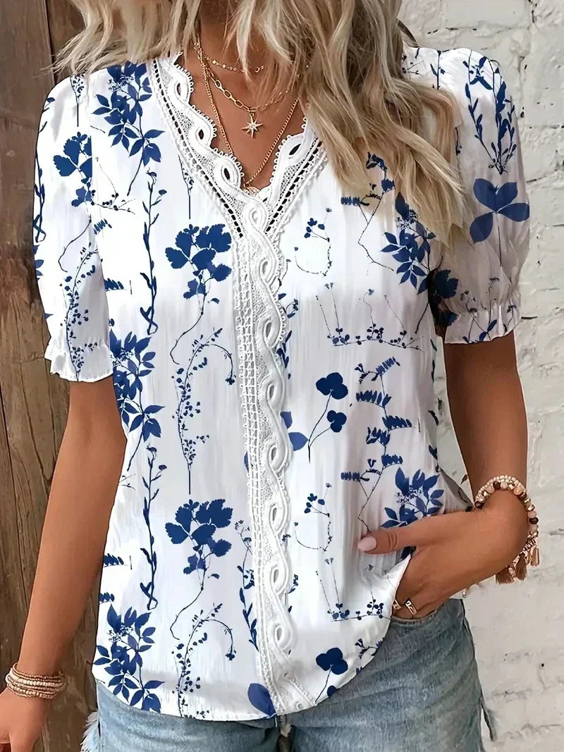 Joann | Floral Lace V-Neck Blouse