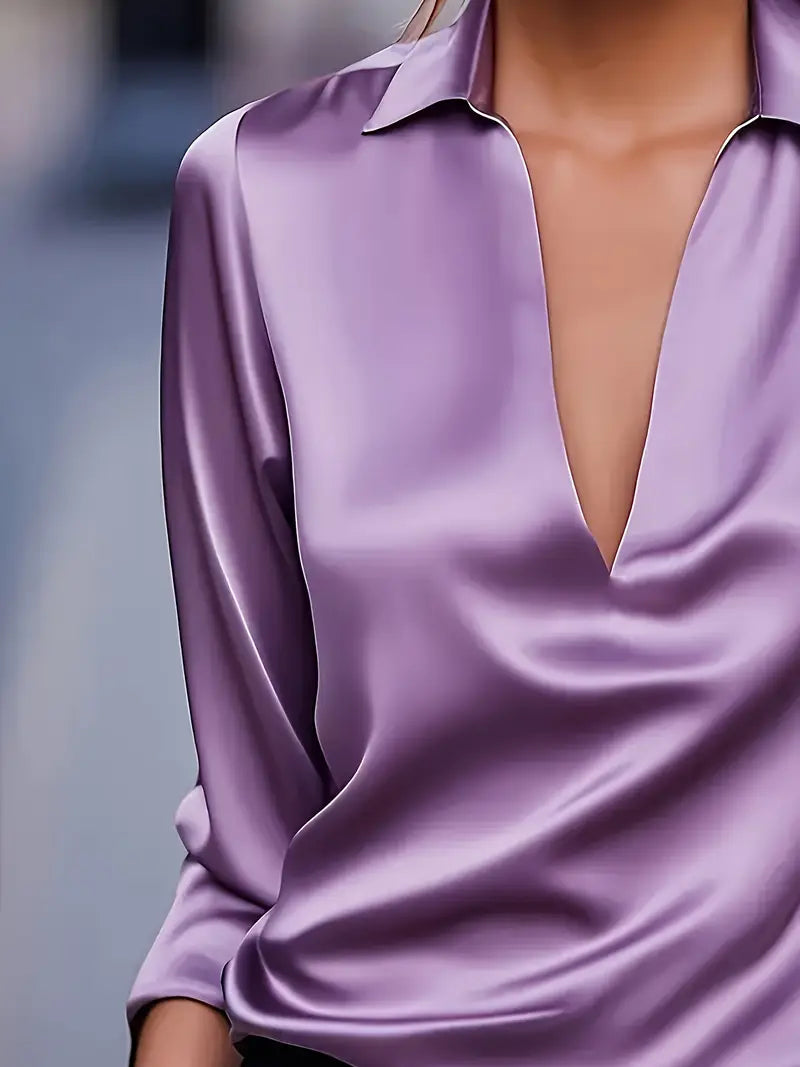 Eva | Premium V-Neck Satin Blouse