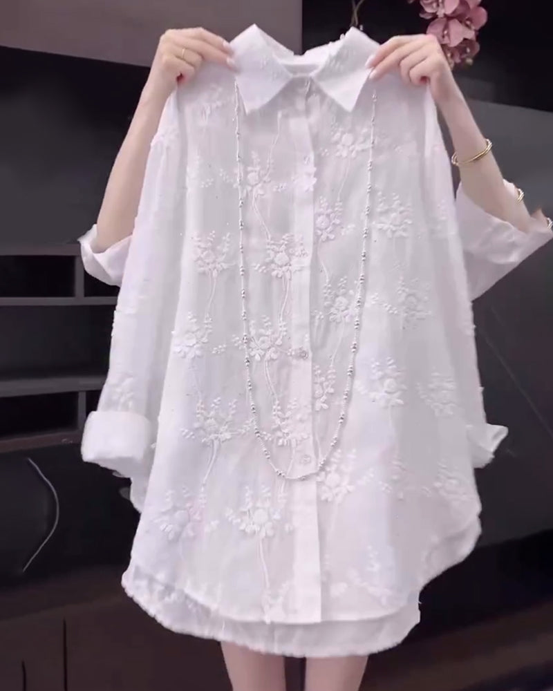 Annalise | Floral Solid Color Shirt with Dropped Shoulders