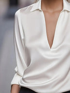 Eva | Premium V-Neck Satin Blouse