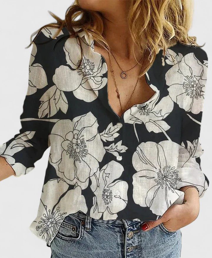 Harper | Women's Linen Button Down Shirt with Lapel Collar