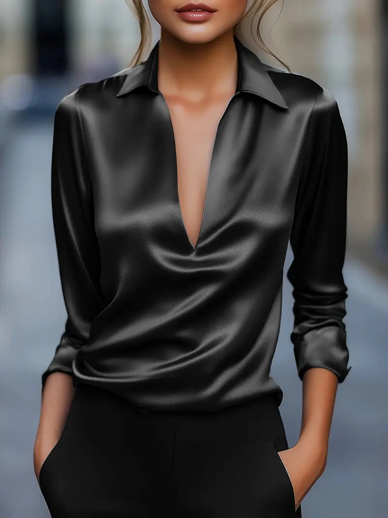 Eva | Premium V-Neck Satin Blouse