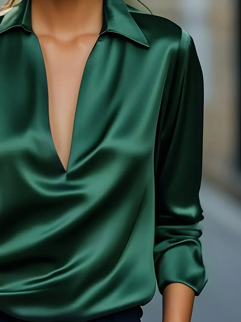 Eva | Premium V-Neck Satin Blouse