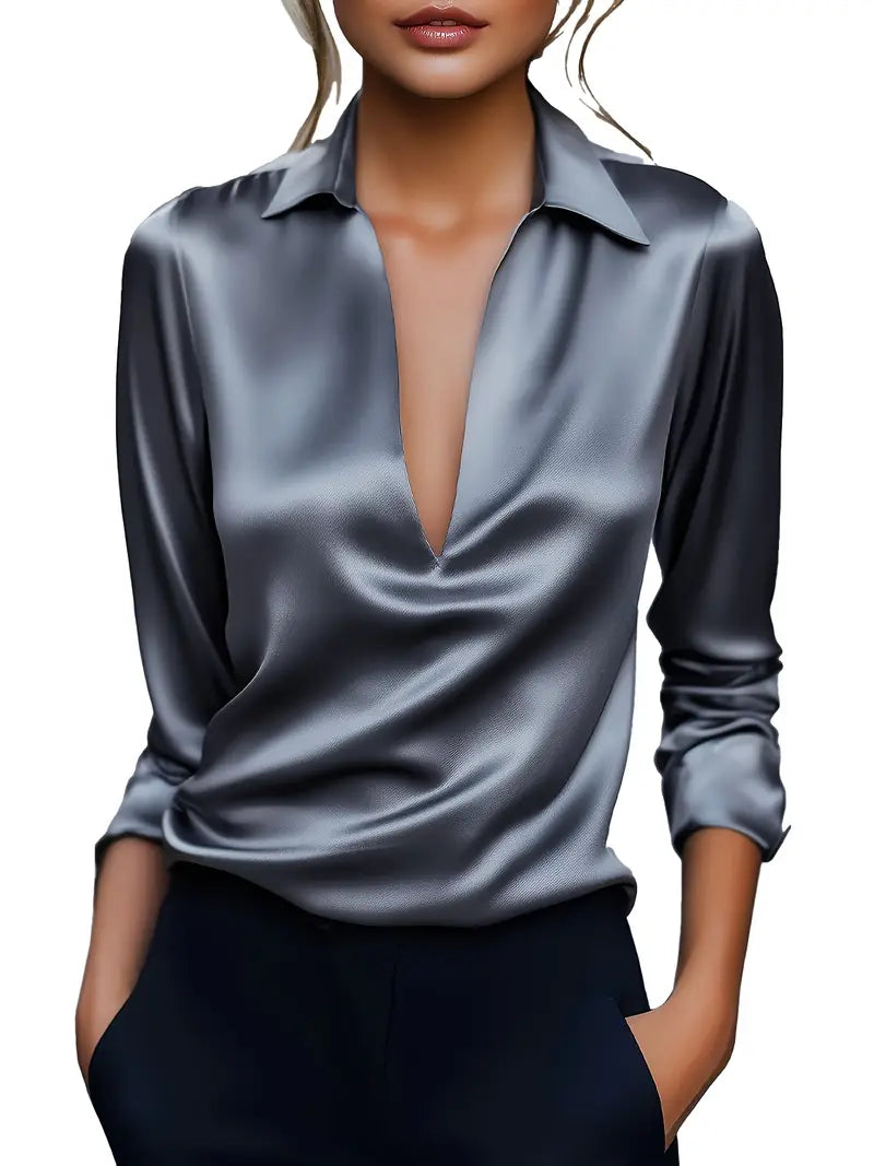 Eva | Premium V-Neck Satin Blouse