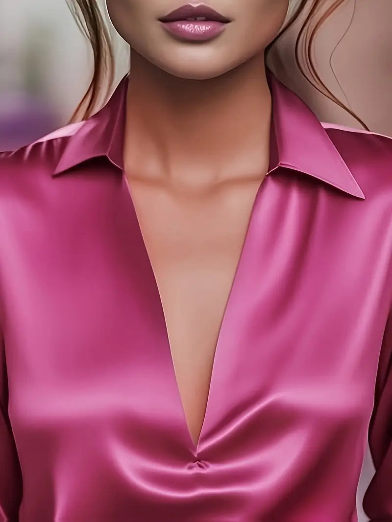 Eva | Premium V-Neck Satin Blouse