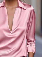 Eva | Premium V-Neck Satin Blouse