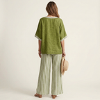 Juliana | V-Neck Varsity Top & Stripe Wide-Leg Set